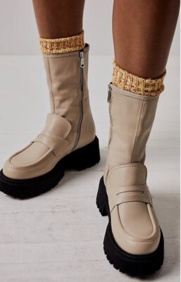 Free People Madison Loafer Boots Taupe Leather
