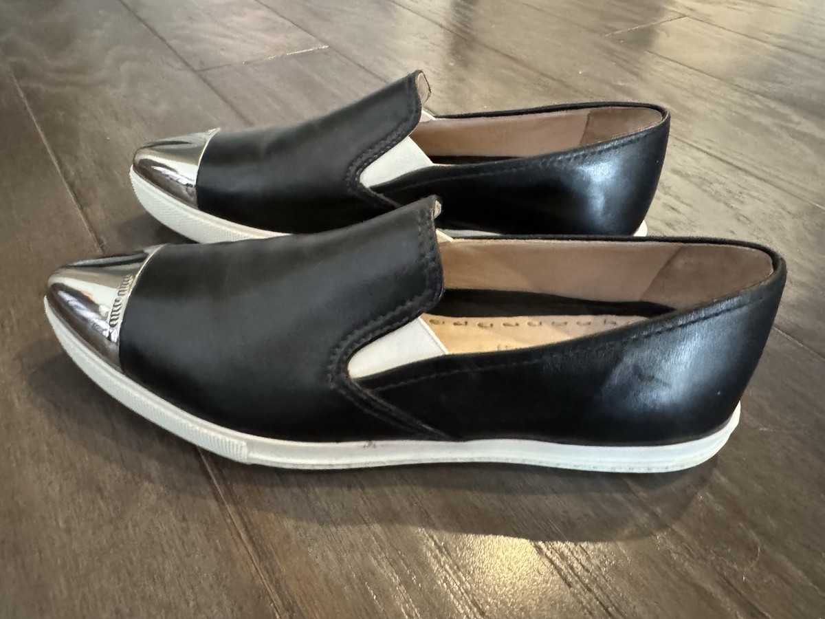 MIU MIU Black Slip On Leather Sneakers 37.5 Silver cap | eBay
