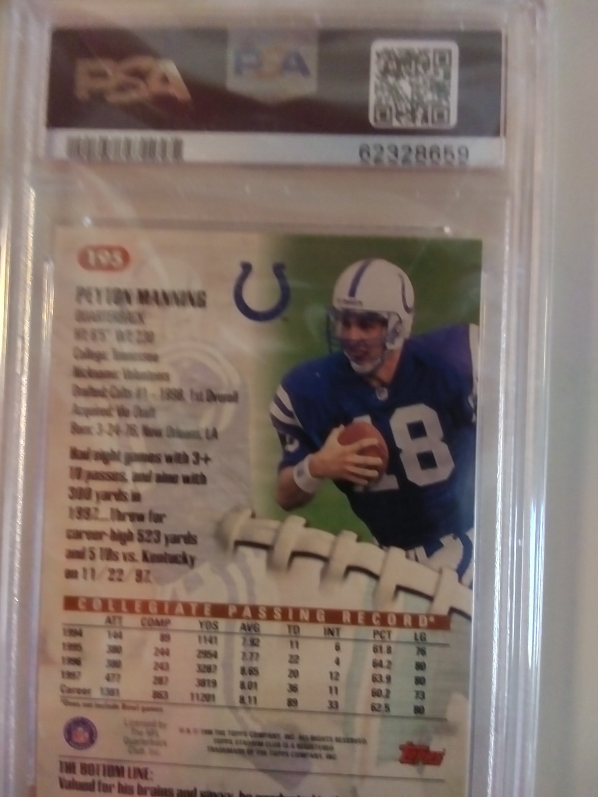 1998 Stadium Club Football Set(195)! PEYTON MANNING PSA 9 RC! view 3