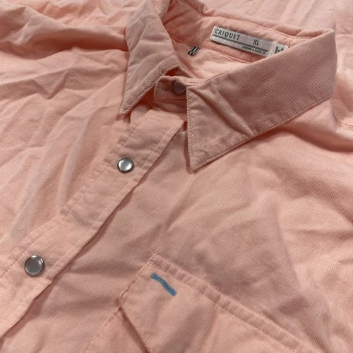 Criquet Micro Corduroy Pearl Snap Shirt Mens XL Peach Pink  Short Sleeve - product listing photo