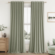 Sage Green Linen Blackout Curtains 84 Inch Length 2 Panels Set for Living Room B
