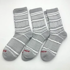 3 Pairs BOMBAS Women's Cushion Stripes Calf Socks Athletic Size Large 11-13 Grey