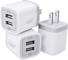 3 Pack 5V 2.1A Dual Port Wall Charger for iPhone 16, Samsung S25