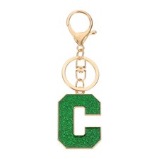 Initial Letter Keychain, A-Z Alphabet Keyring Letter C Metal Key Chain, Green