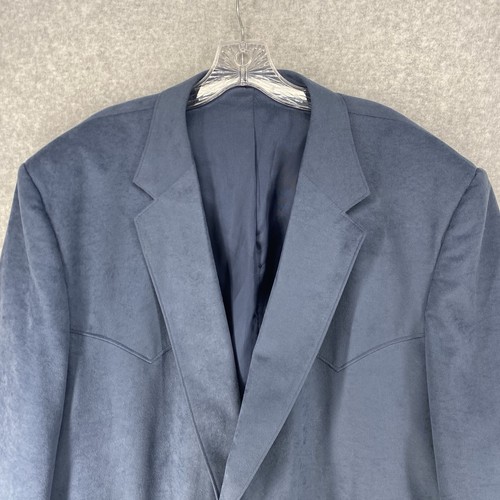 VTG Circle S Men Faux Suede Western Rockabilly Blazer Jacket Sport Coat Blue 54L - Picture 3 of 12