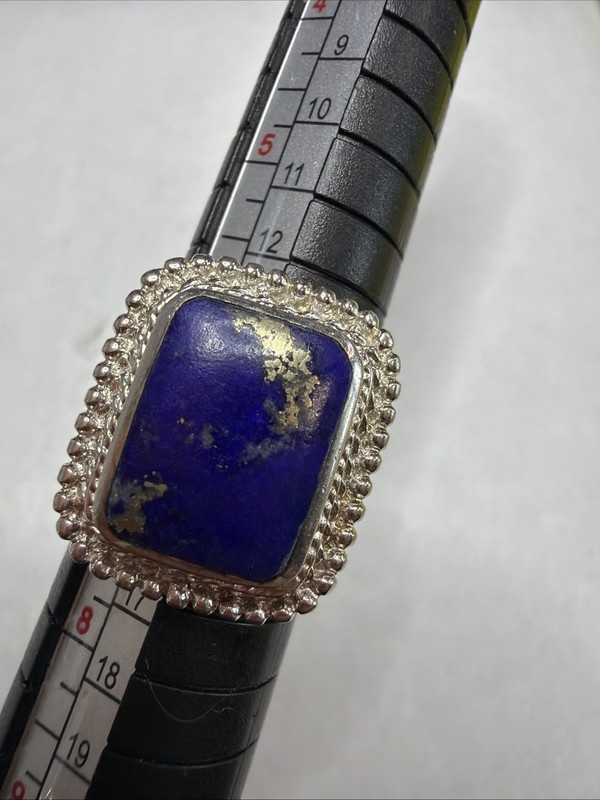 Vintage Sterling Silver Lapis Lazuli Rectangular Statement Ring Size 6.75 E29