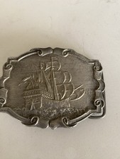 VINTAGE 1970s  LIVINGSTON WELLS  CO SHIPPING  HEAVY PEWTER BUCKLE SHIP