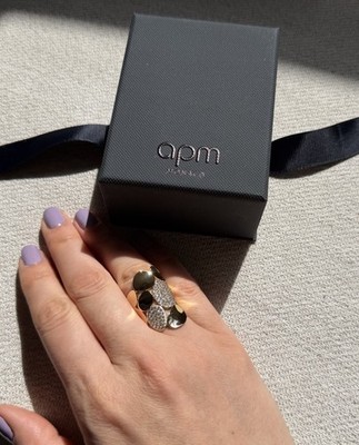 APM Monaco Soleil Statement Galet Ring Size 6 $213 NEW Gold Plated CZ
