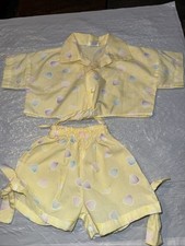 Vtg Baby Girl Cuties By Judy 9 Mo Yellow Pastel Heart Tie Top Shorts EUC-1 Own