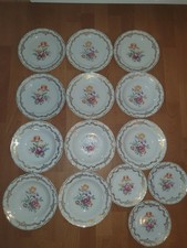 Weimar Porzellan DDR Servierteller Blumen Kuchenteller Flache Tiefe Goldrand