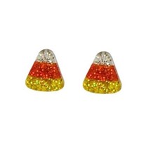 Glitter Acrylic Candy Corn Stud Earrings for Halloween, Fall Festive 