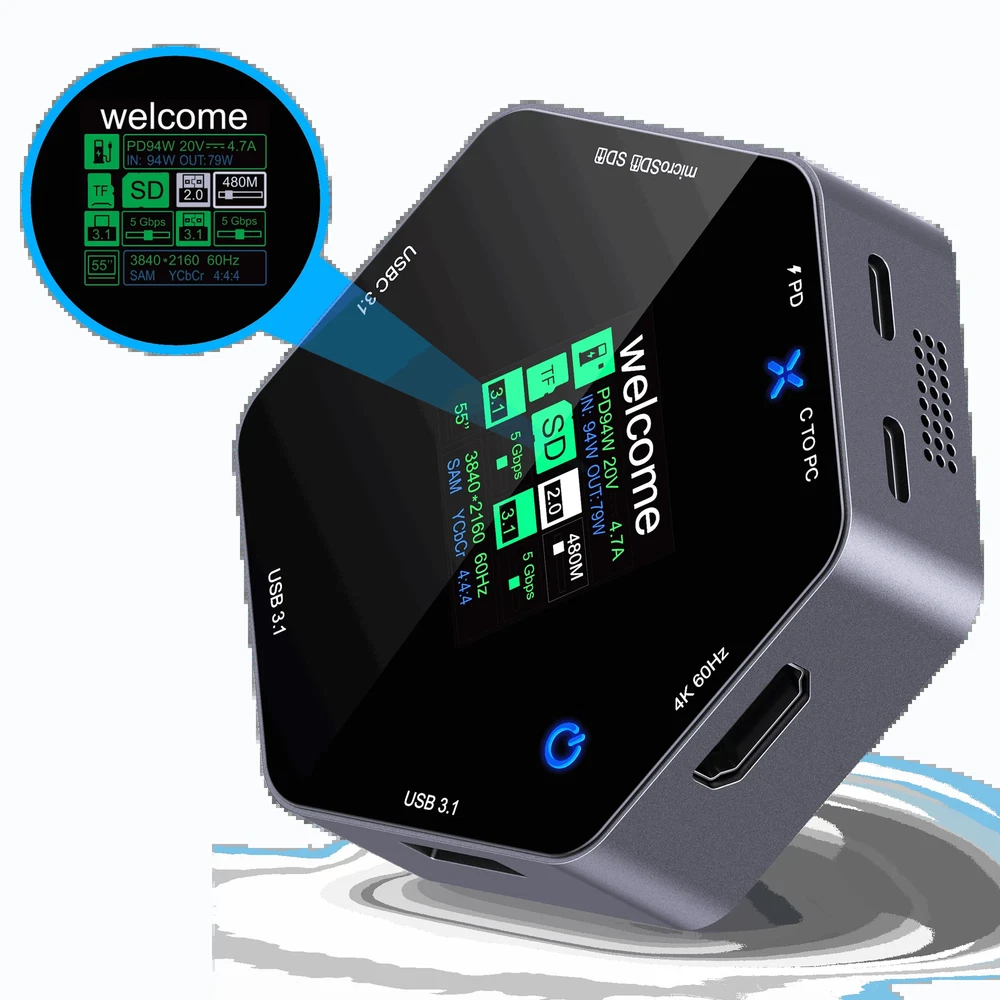 USB HUB Docking Station Type-C Smart Display 4K 60 Hdtv 8 in 1 Multi Port