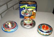 3- VINTAGE SPACE SHIP FLYING SAUCER BATTERY OPERATED TOYS- JAPAN- MARS EXPLORER
