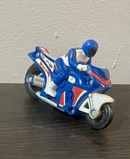 Hot Wheels Friction Powered Toy Motorcycle Blue White Figure Mini Motor Bike