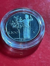 Moneta REPUBBLICA ITALIA 1991 100 Lire Proof Fondo Specchio in Capsula FDC