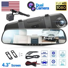 Dual Dash Cam 1080P HD Rearview Mirror Car DVR Camera Front Rear Video Recorder