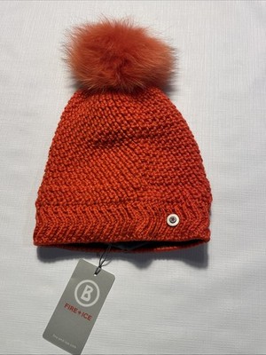 Bogner NWT Terracotta Orange Pom Pom Lea Beanie Hat Fire + Ice Germany Wool Sz L
