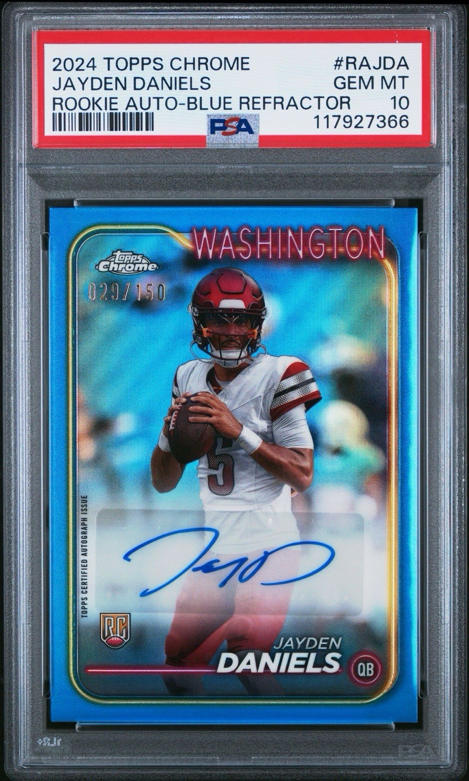 2024 Topps Chrome - JAYDEN DANIELS Rookie Autograph Blue Refractor /150 - PSA 10