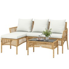 Outsunny Set da Esterno 3 pz con Divanetto, Chaise Longue e Tavolino Crema