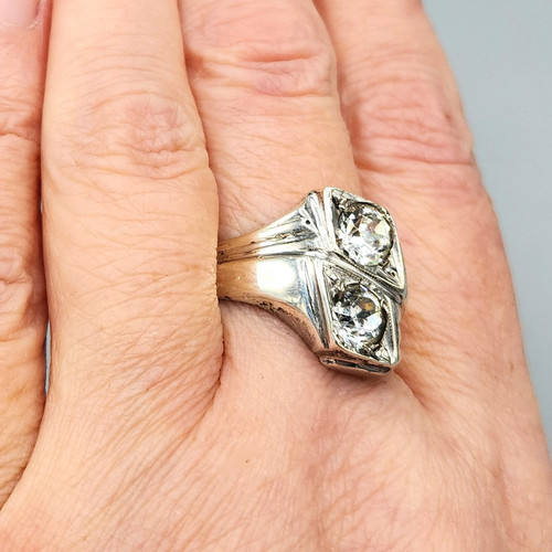 Vintage Mens Sterling Silver Two Stone Paste Bypass Style Ring Size 12 11.9g - Picture 4 of 12