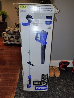 Kobalt 24V Max Brushless Cordless Blower & Trimmer Battery & Charger Kit 0856457