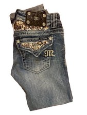 Miss Me Jeans Blue Size 26 Cuffed Capri Model JE5731P3 Bejeweled Sequined