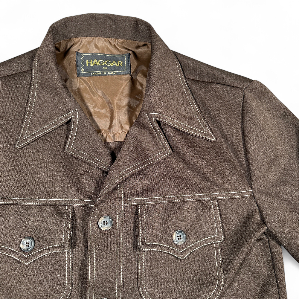 Vintage Haggar Jacket Adult SMALL Brown 38 Leisure Suit Disco 