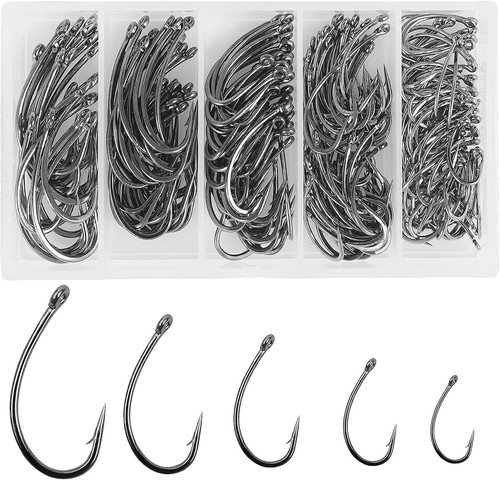 Carp Fishing Hooks, 200pcs Barb Curved Shank Hooks for 200pcs,
