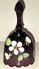 NWT FENTON SIGNED OVAL DIAMOND OPTIC PURPLE AMETHYST PAINTED FLORAL GLASS BELL