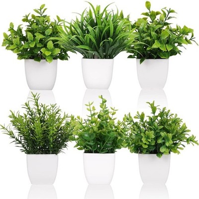 6 Pot Small Fake Plant Flowerpot Artificial Plastic Eucalyptus Plant Wheat