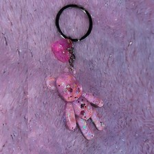 Teddy Bear Keychain with Pink Heart Charm - Cute and Colorful Design