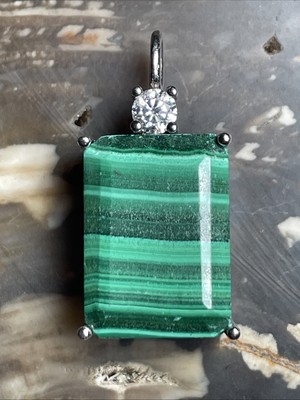 Gem Stone King Malachite, CZ & Sterling Silver Pendant