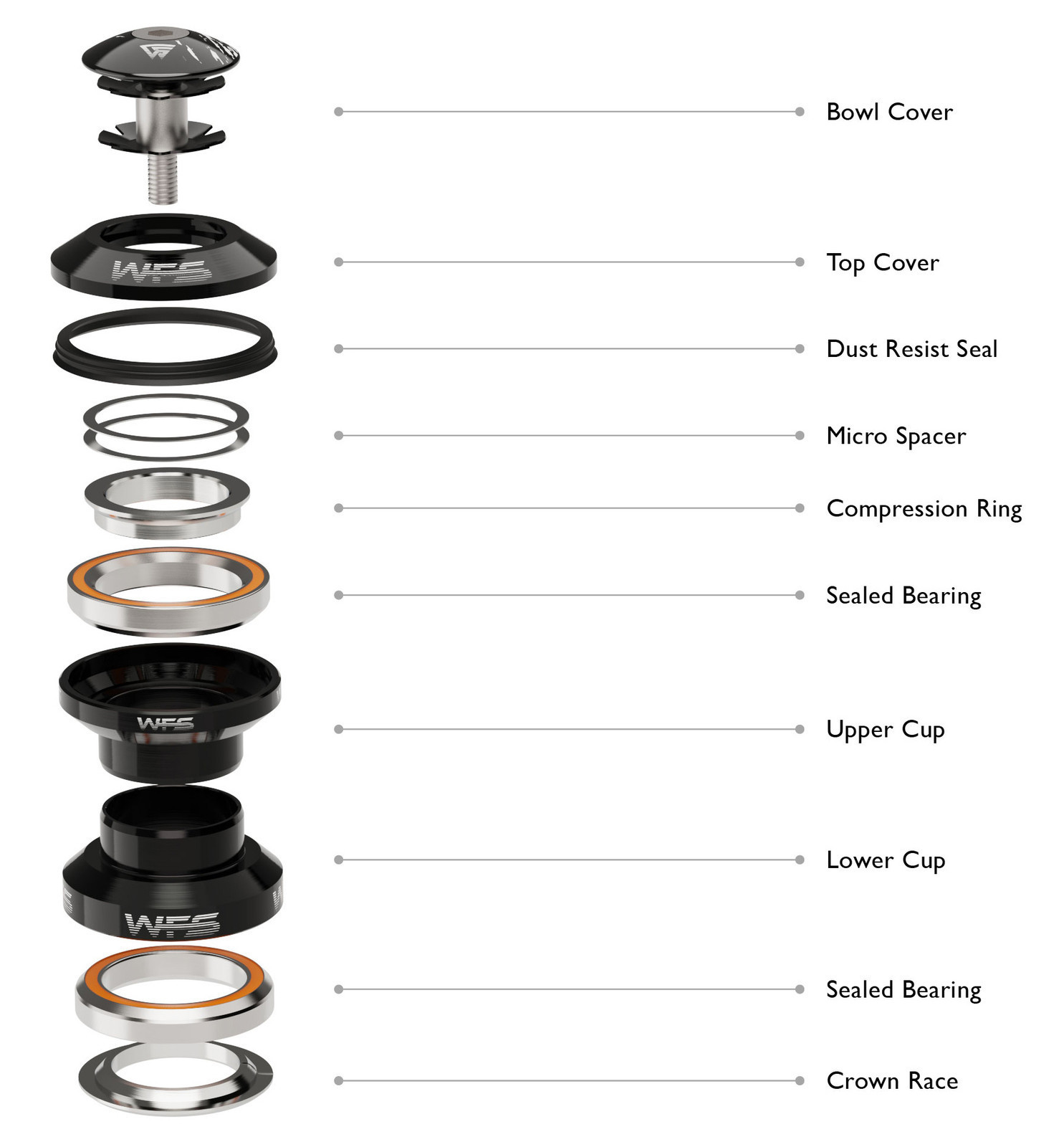 WFS NV.28 1 Inch CNC Alloy Threadless Headset with Top Cap , Silver