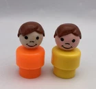 Fisher Price Little People Vintage Toys Lot 2 BOYS Brunette Yellow Orange