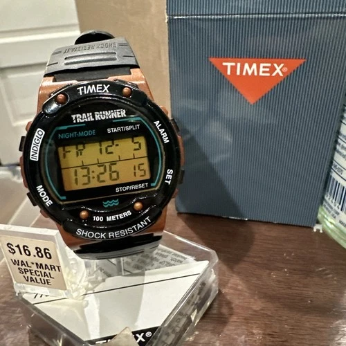 VINTAGE New Timex Trailrunner Indiglo Brown Working Watch Rare 100m 40mm W/ Box
