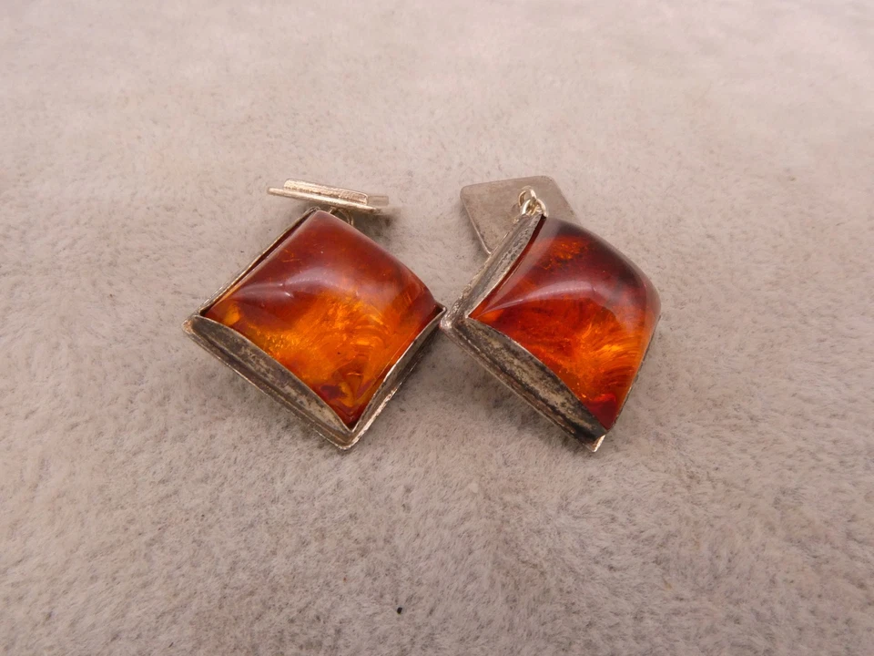 Manschettenknöpfe Silber 800 Prachtstücke aus den 70iger Jahren mit Bernstein - Bild 2 von 3