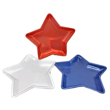 Set of 3 Plastic Patriotic Star Plates 4th of July Home Decor Americana Kitchen