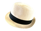 Men's Ivory Straw Traveler Hat Woven Black Ribbon Band Fedora One Size — photo 5