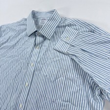 Brooks Brothers Mens Shirt 18 34 Blue Stripe Regent Fit Non Iron Button Up