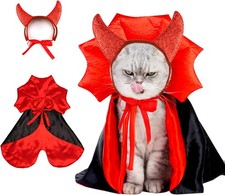 Small Dog Halloween Costumes 2PCS Puppy Vampire Cloak Cape Devil Horn Medium