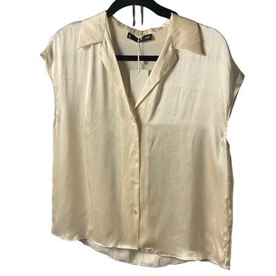 Mango MNG Women's 100% Silk Tan Blouse Size Small 4