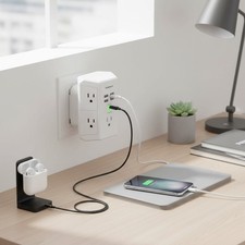 Compact 5-Outlet Surge Protector with 4 Fast USB Ports - Space-Saving Solution