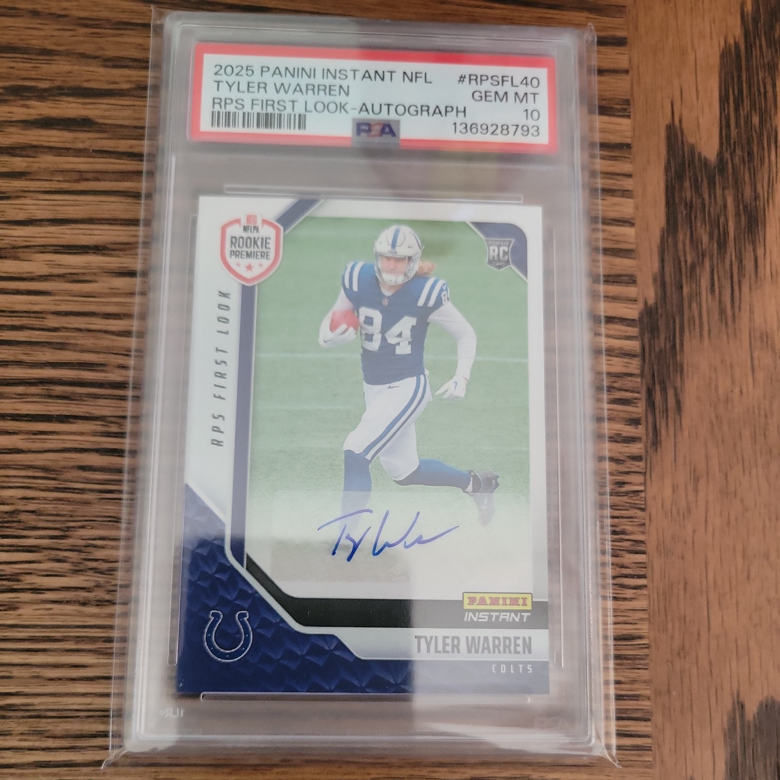 Tyler Warren Panini Instant NFL Rps First Look #RPSFL40 Autograph