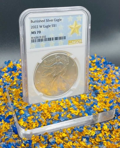 Burnished 2022 W $1 Silver Eagle NGC MS70 Rare West Point Gold Star Spotless!