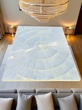 36"x24" Selenite Stone Sofa Dining Table Sunburst Arts Handmade Arts Luxury Deco