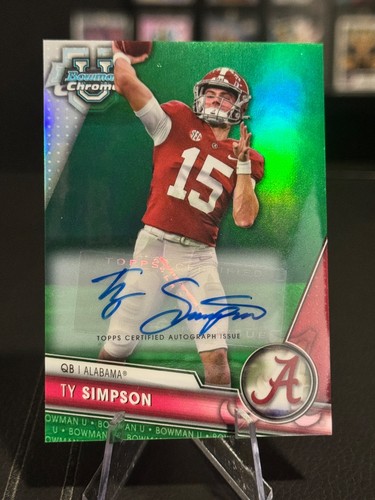 2023 Bowman University Chrome Green Refractor /99 Ty Simpson #23 Auto Alabama