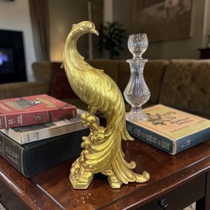 Vintage Syroco gold-gilt peacock figurine Hollywood Regency Decor MCM