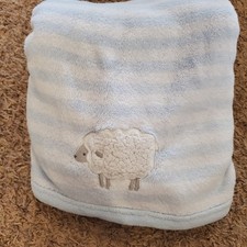 Carters Just One You Blue White Striped Lamb Sheep Plush Baby Blanket