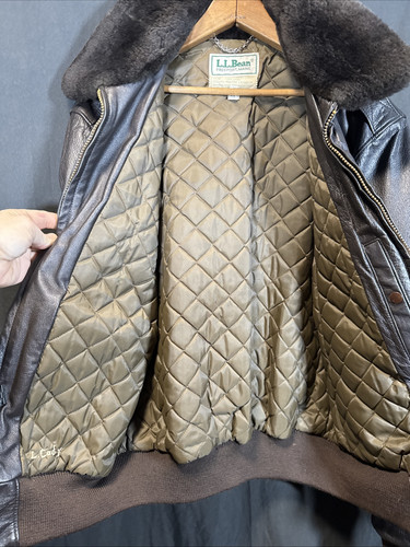 ✨ LL Bean Brown Flight Bomber Jacket 42L Goatskin Leather Lambskin Collar✨ - Picture 11 of 24