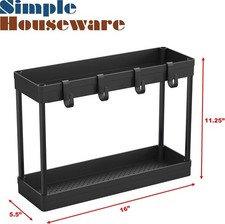 2-Tier Under Sink Organizer Storage Tray with Hooks Black